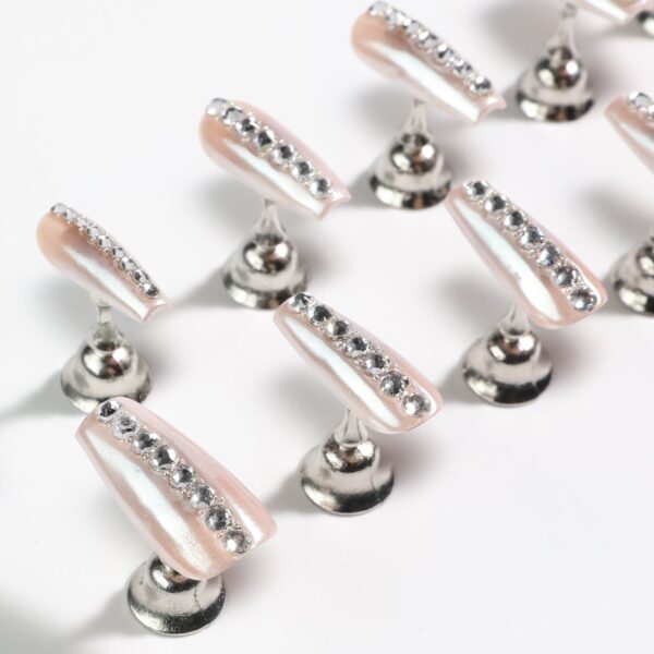 Medium Coffin-Shaped Nude Gradient Smudged False Nails Full Swarovski Crystals Decor Handmade Press-On Nails - Image 5