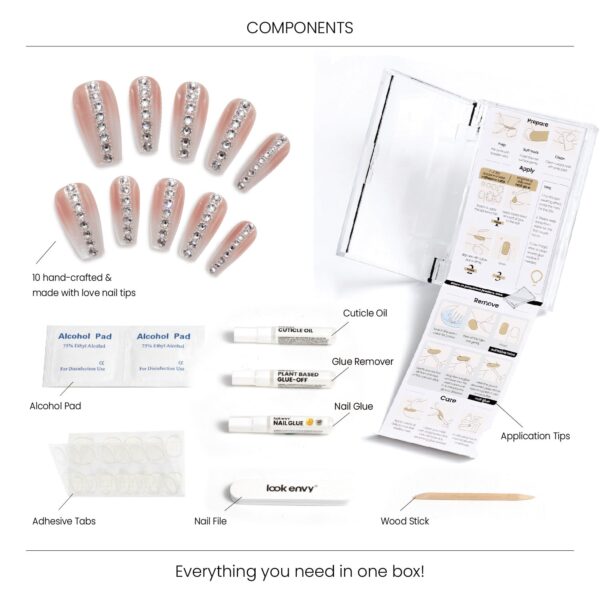 Medium Coffin-Shaped Nude Gradient Smudged False Nails Full Swarovski Crystals Decor Handmade Press-On Nails - Image 6