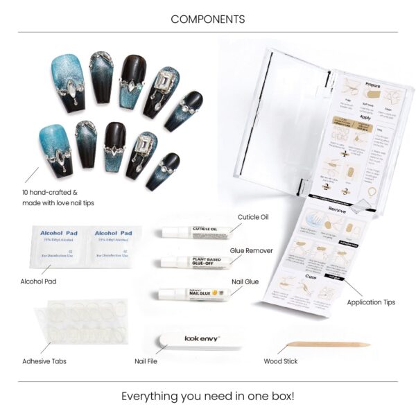 10pcs Luxury Handmade Press on Nails Medium Coffin-Shaped Black And Blue Change Cat Eye Swarovski Crystals Decorative - Image 7