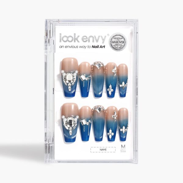 Luxury Slaon Nails Long Coffin-Shaped Glossy Blue Cat Eye Fine Flash Nail Design Swarovski Crystals Decor Handmade Press on Nails - Image 9