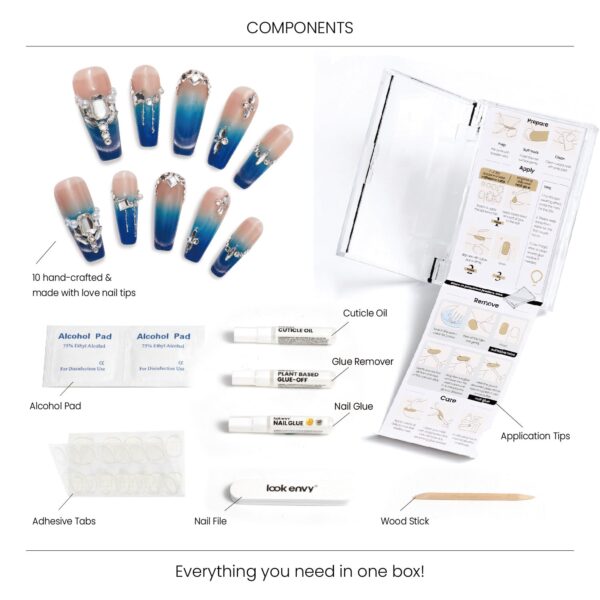 Luxury Slaon Nails Long Coffin-Shaped Glossy Blue Cat Eye Fine Flash Nail Design Swarovski Crystals Decor Handmade Press on Nails - Image 8