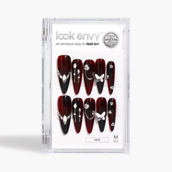 Luxury Long-Length Stiletto-Shaped Red And Black Change Cat Eye Swarovski Crystals Decorative Handmade Nail Art Set - Image 6