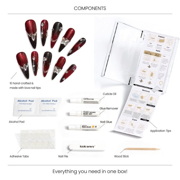 Luxury Long-Length Stiletto-Shaped Red And Black Change Cat Eye Swarovski Crystals Decorative Handmade Nail Art Set - Image 5